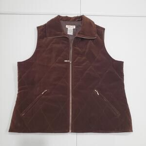 90s Talbots Vest Womens Small Brown Quilted Velvet Full Zip Collared Equestrian